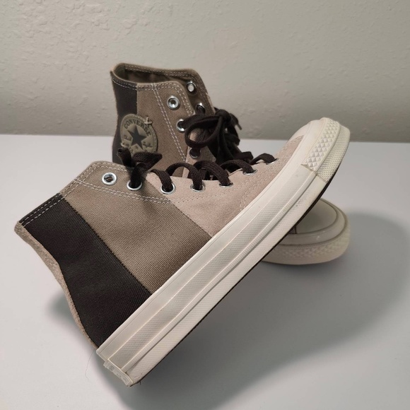 Converse Beige & Khaki Chuck 70 Patchwork Suede High Top Sneaker - Picture 3 of 10